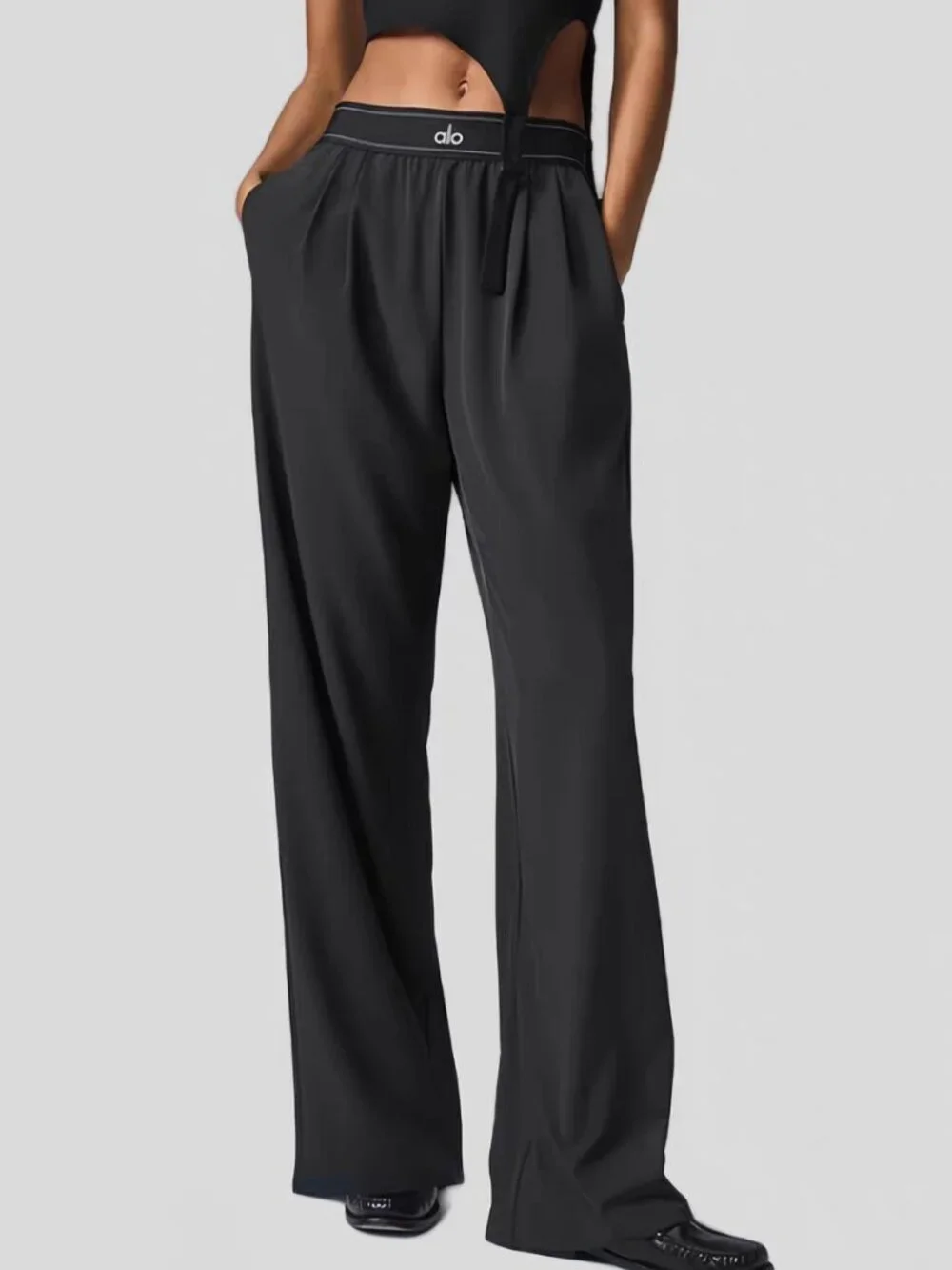 NWT Alo Yoga Black Wide Leg Pants 🌈Women's XS Classic Athleisure Trousers🌼